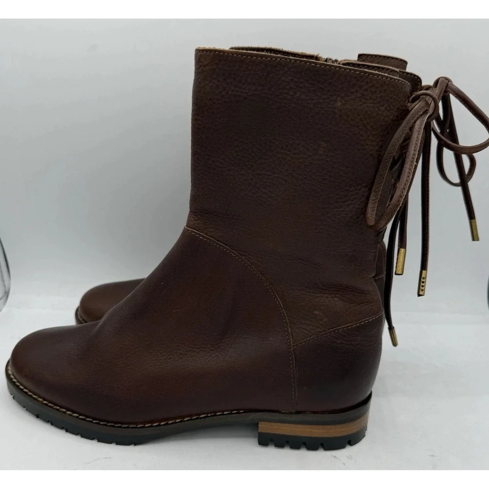 Fabianelli Brown Leather Italian Made Tie Back Boots Women's‎ 38/8 NEW